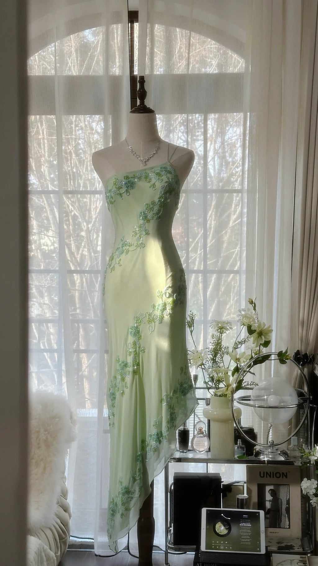 Vintage Evening Dresses, Sleeveless Green Party Gowns  25520