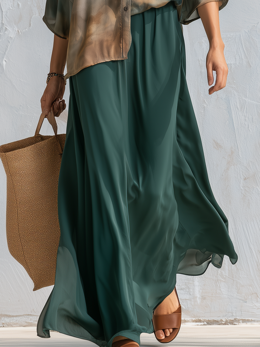 Bohemian Deep Teal Printed Draped Shirt &  Pants Set