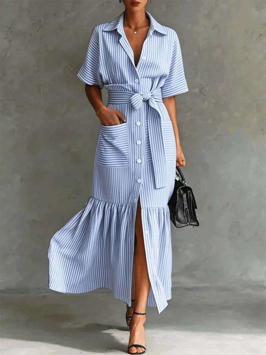 Women's Striped Pattern Art Casual Stylish Cotton Linen Dress