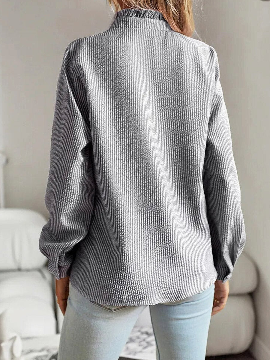 Women's Striped Ruffled Art Casual Stylish Cotton Linen Shirt