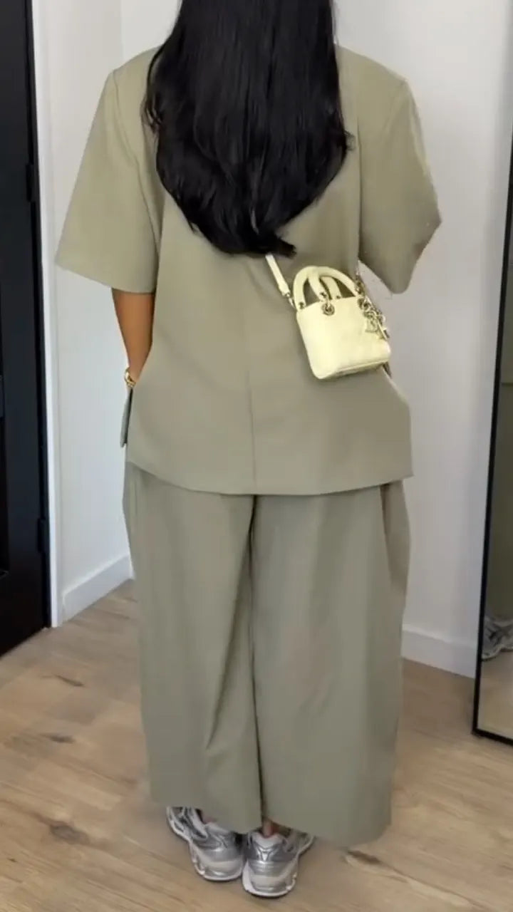 Short Sleeve Blazer & Wide Leg Culottes Co‐Ord Set