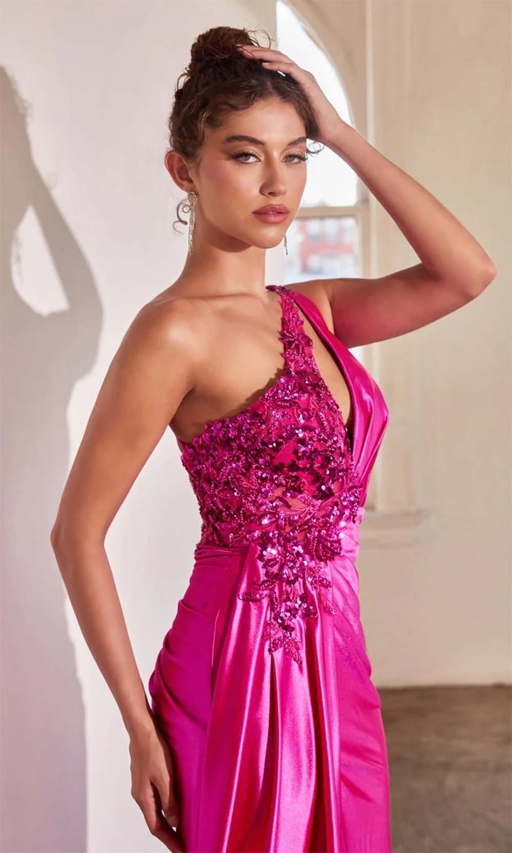 Satin Ruched One-shoulder Maxi Dress Ladivine CDS454