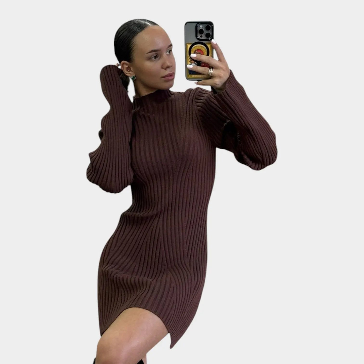 Textured Long Sleeve Mini Dress