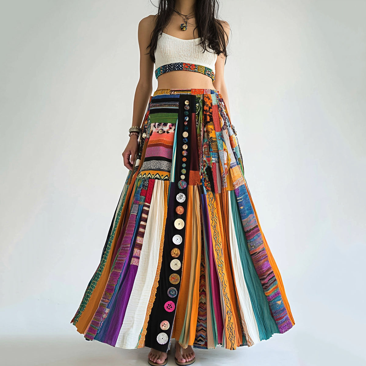 Bohemian Colorful Geometric Art Art Linen Blend Skirt 42b7