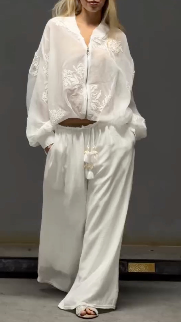 White Boho Embroidered 2‑Piece Set