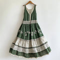 Vintage Lace Flowers Art Linen V Dress