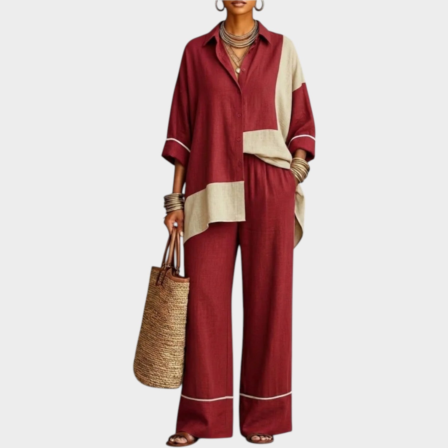 Color Block Relaxed Fit Two-Piece Set