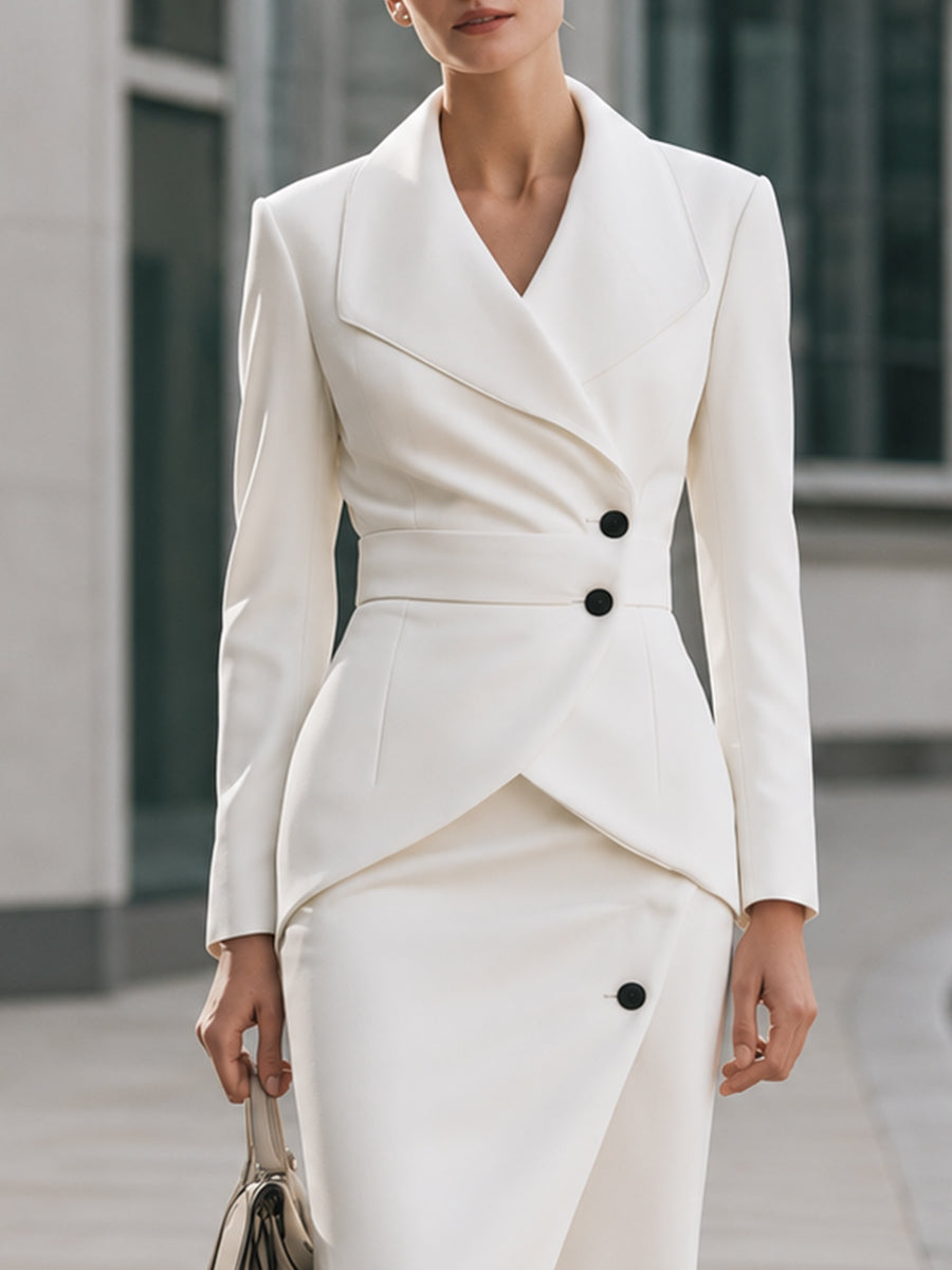Asymmetric Blazer Jacket And Midi Skirt Set