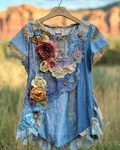 Summer Floral Lace Patchwork Shirt fa88