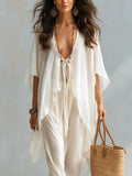 Airy Ivory Lace-up Draped Top