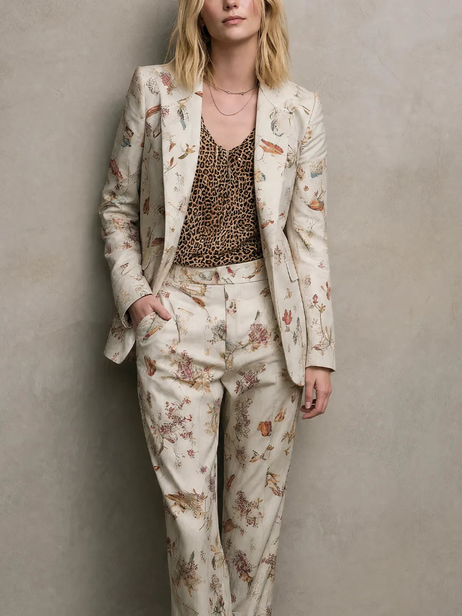 Eclectic Chic Floral Blazer & Straight Leg Pants Set