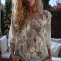 Ladies' Three-dimensional Flower Vintage Round-neck Long-sleeved Top