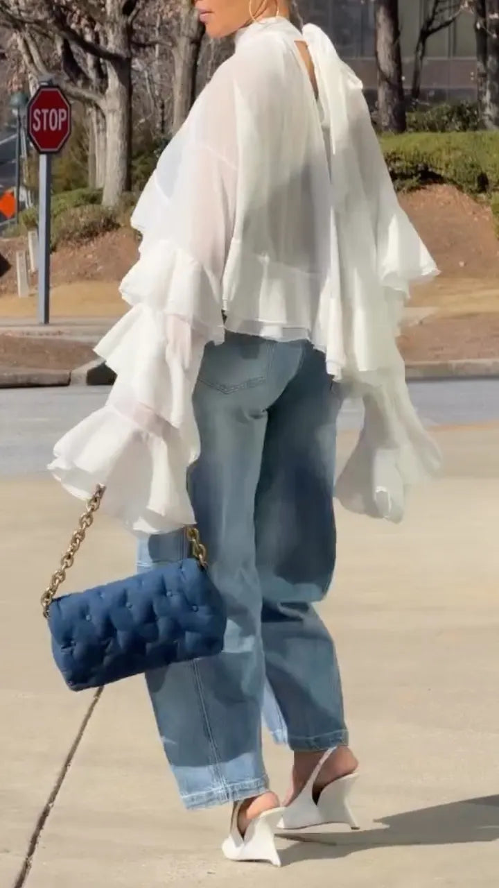 Women's Chiffon Irregular Top & Jeans Casual Set