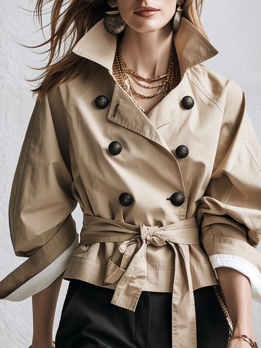 Elegant Double Breasted Belted Trench Coat