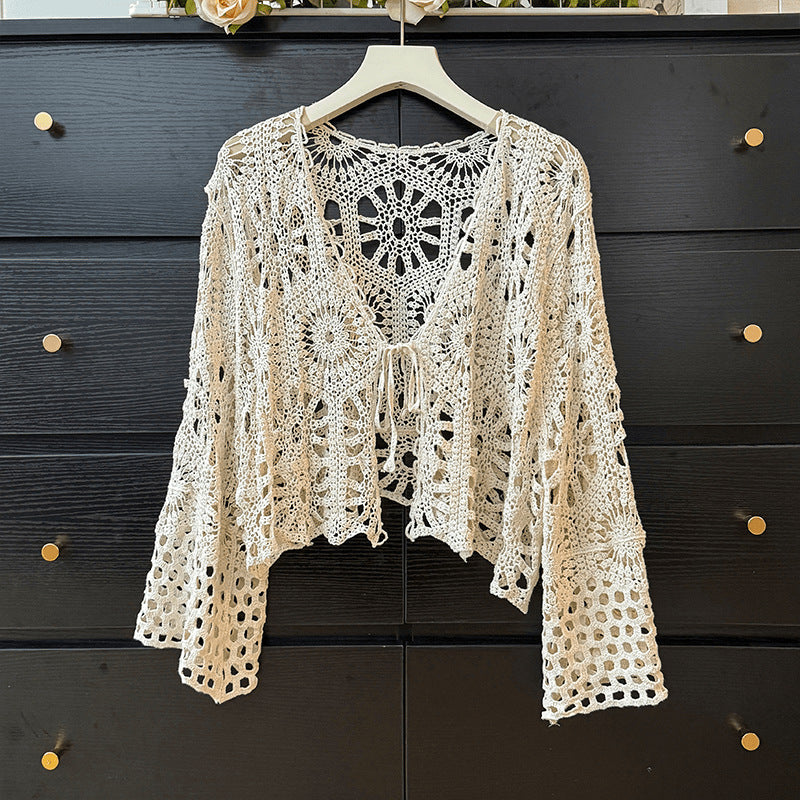 Boho Mandala Hollow Crochet Tied Cardigan