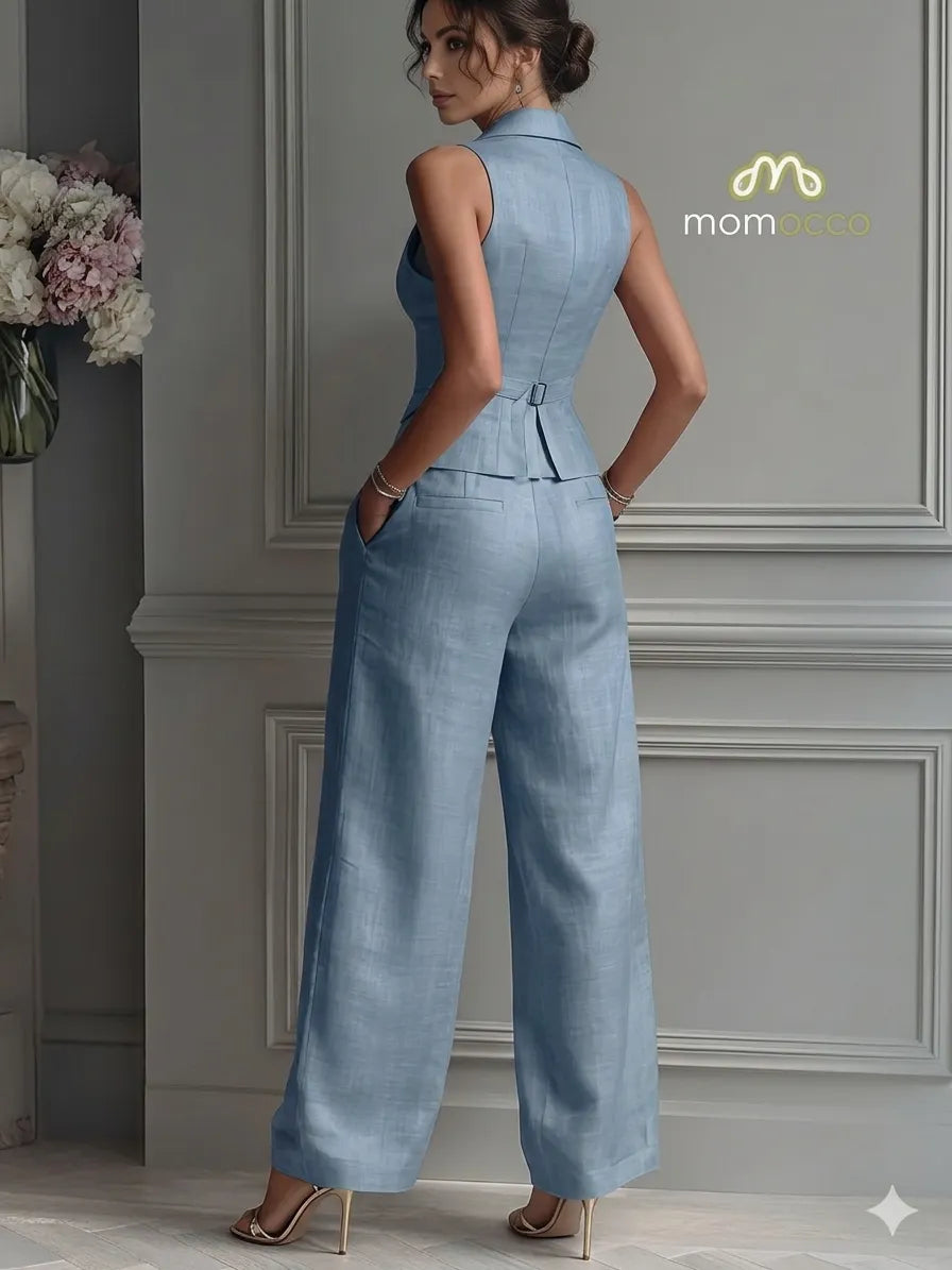 Elegant 2-Piece Tailored Vest and Wide-Leg Trousers Set