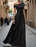 Black Satin Lace Floor-Length Maxi Dress