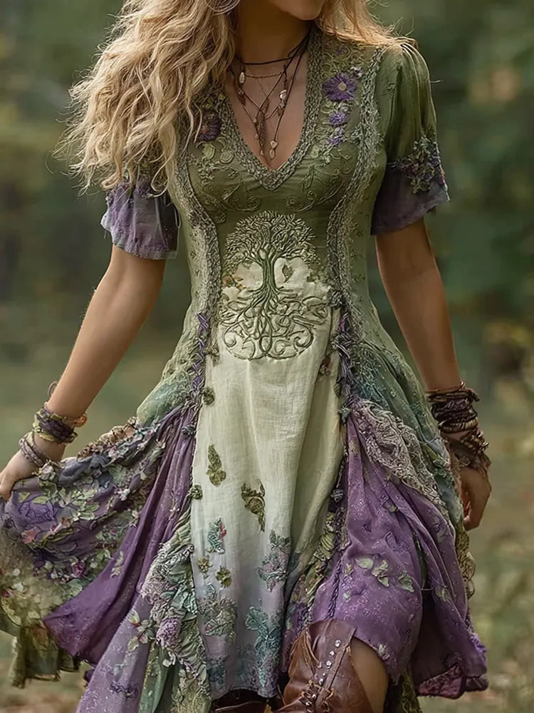 Women's Vintage Viking Tree Of Life Gradient Midi Dress