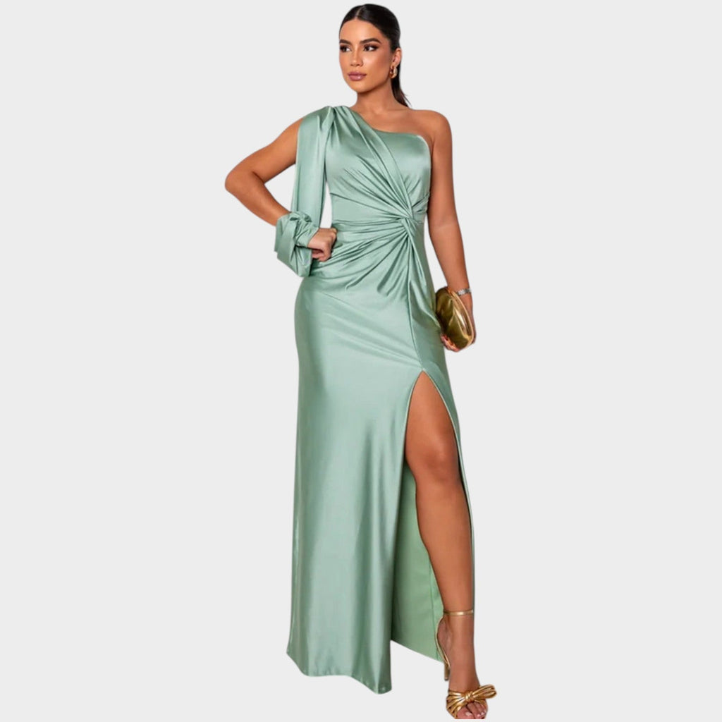 One-Shoulder Satin Evening Gown