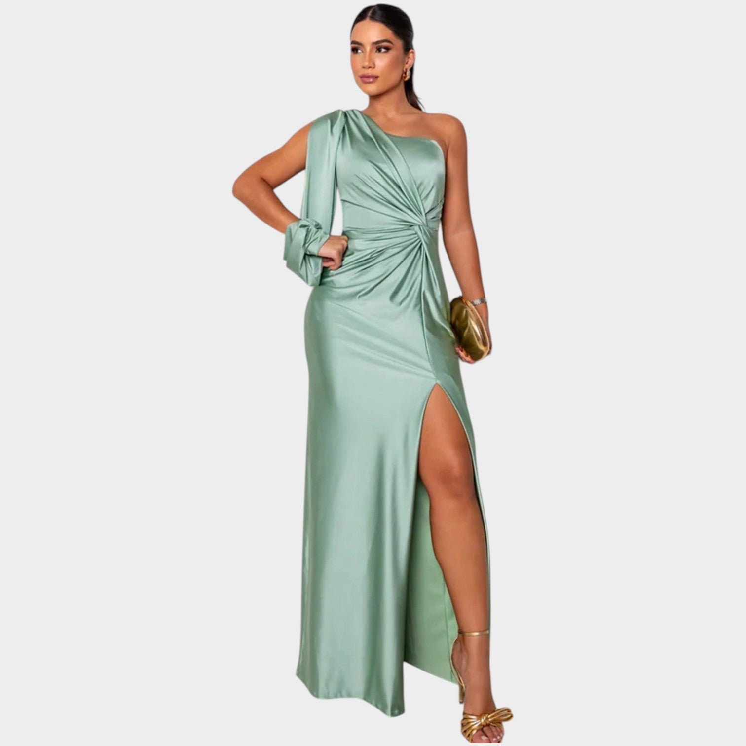One-Shoulder Satin Evening Gown