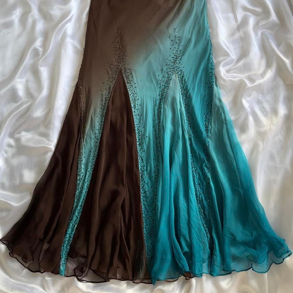 Women's Brown and Blue Dress