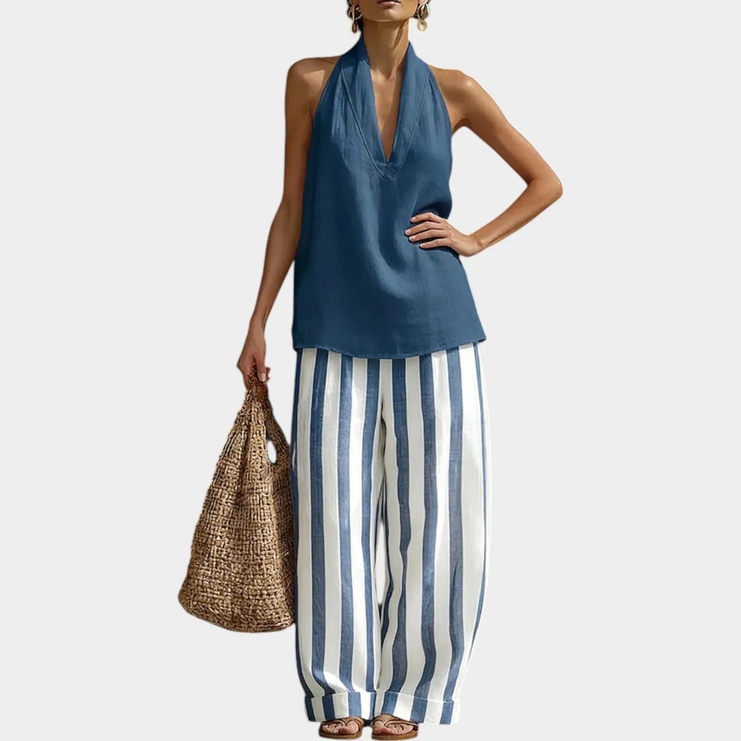 Striped Halter Two-Piece Set