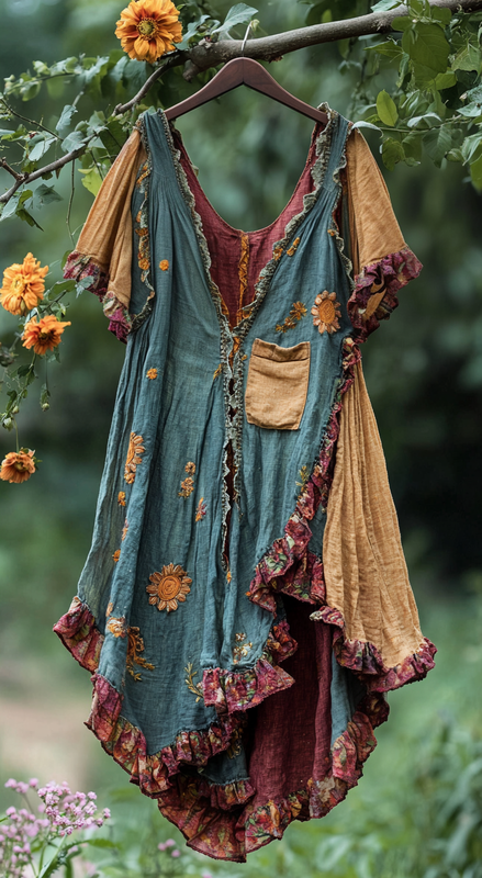 Summer colorful vacation patchwork contrast dress 32ab