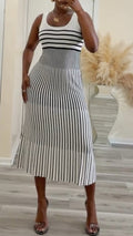 Striped Ribbed Knit Midi Dress