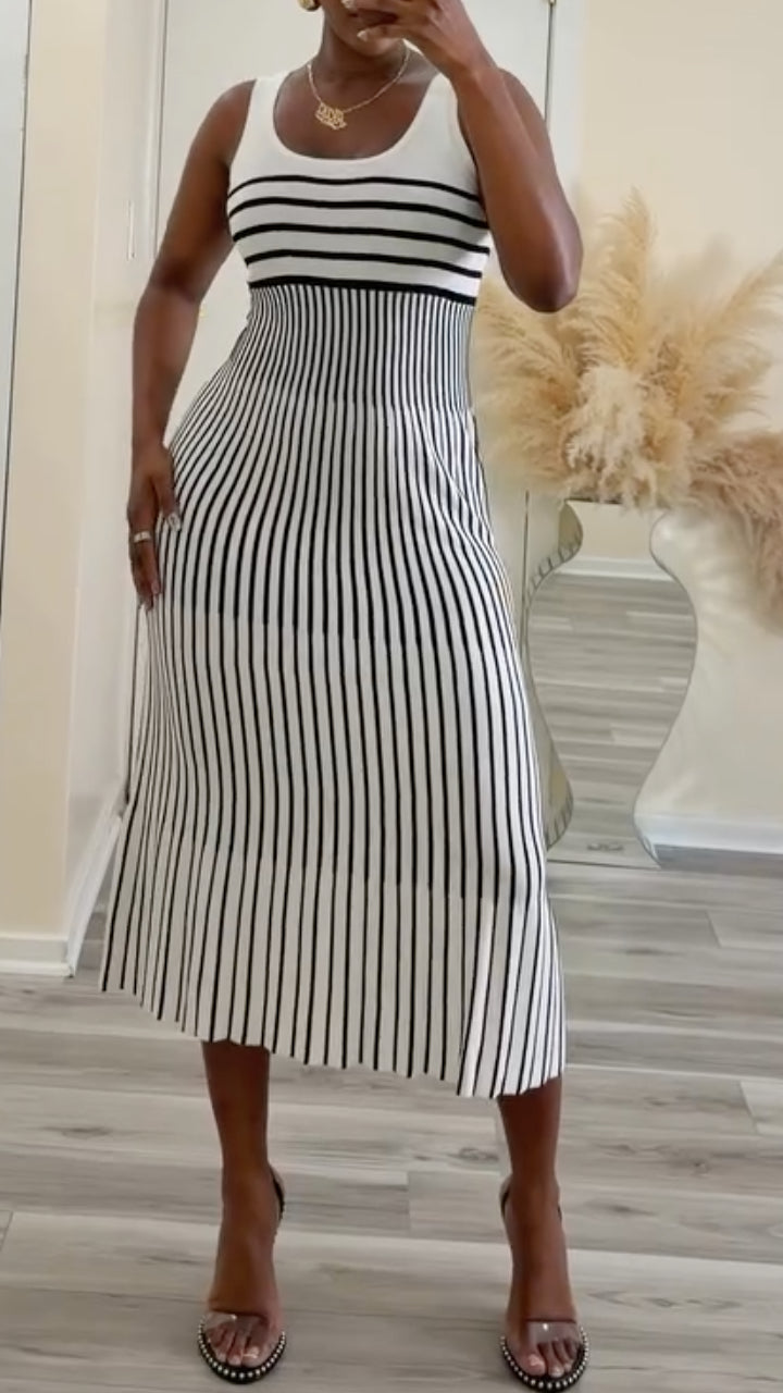 Striped Ribbed Knit Midi Dress