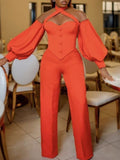 Simple Halter-Neck Buttoned Split-Joint Wide Leg Jumpsuits