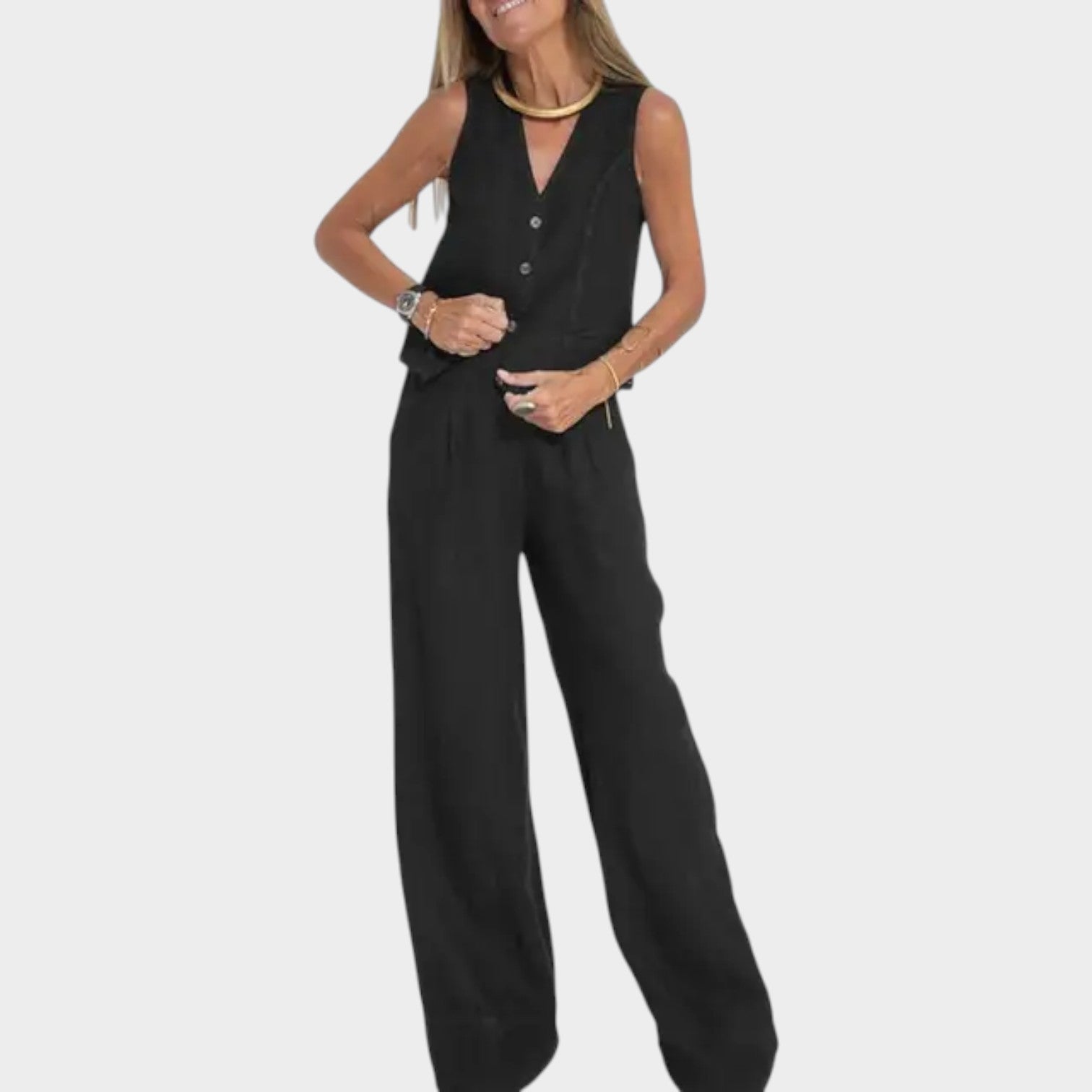 Chic Sleeveless Vest & Wide-Leg Set