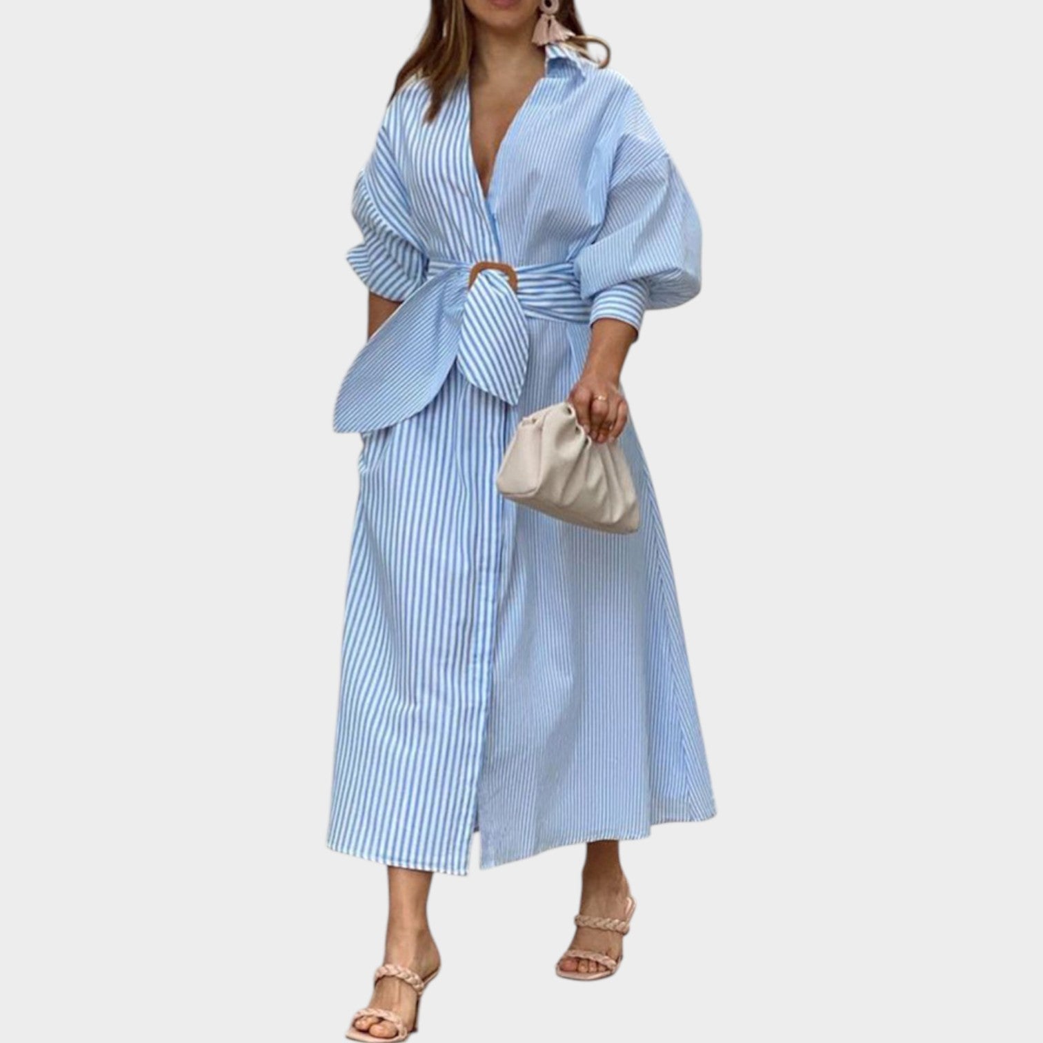 Striped Belted Midi Shirt Dress