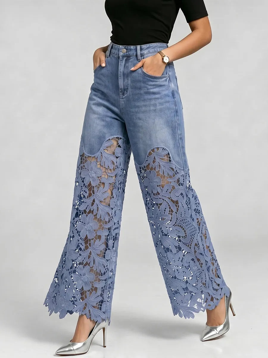 Stylish & Sexy Lace-paneled Cutout Jeans