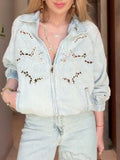 Light Blue Lace Cutwork Denim 2‑Piece Set