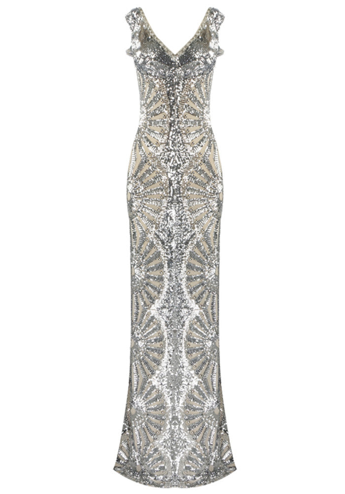 Sequin Maxi Dress Silver