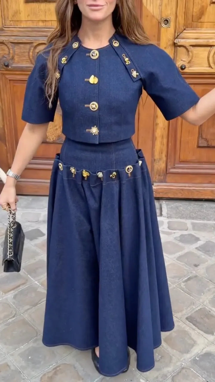 Dark Blue Denim 2 Piece Set