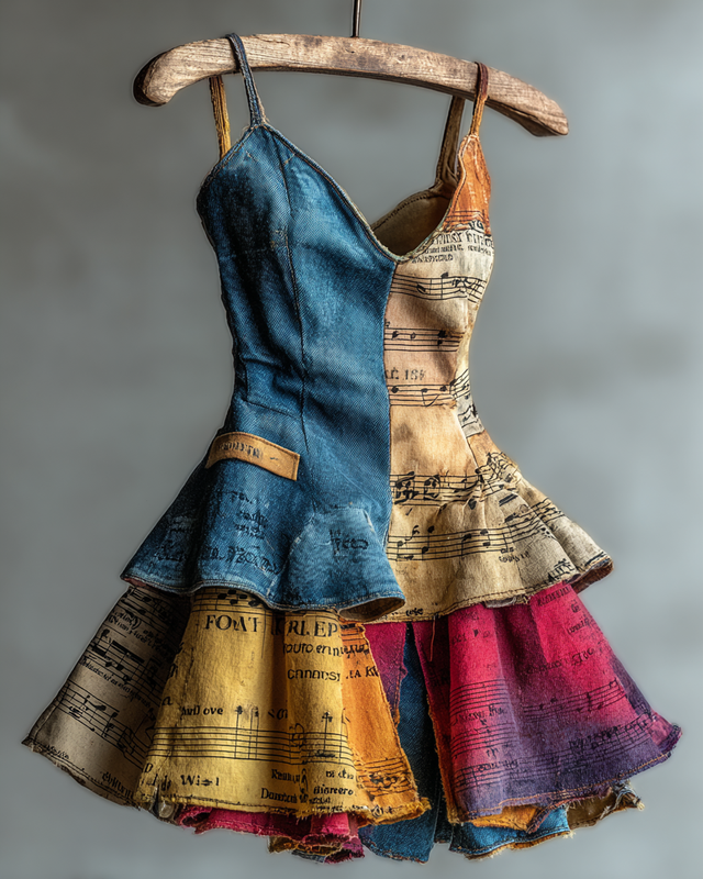 Summer Music Theme Fashion Design Multicolor Dress ec9c
