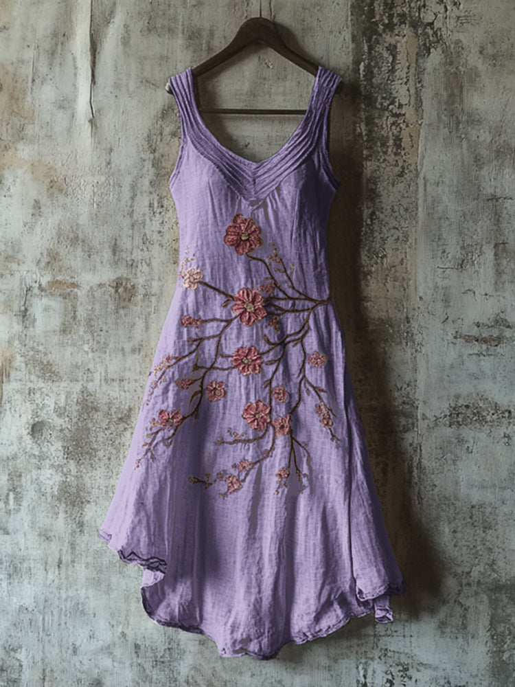 Vintage Celtic Knot With Cherry Blossoms Pattern Linen Tank Dress