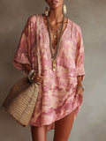Casual Lace-trimmed Collar Leopard Print Loose-fit Tunic Shirt