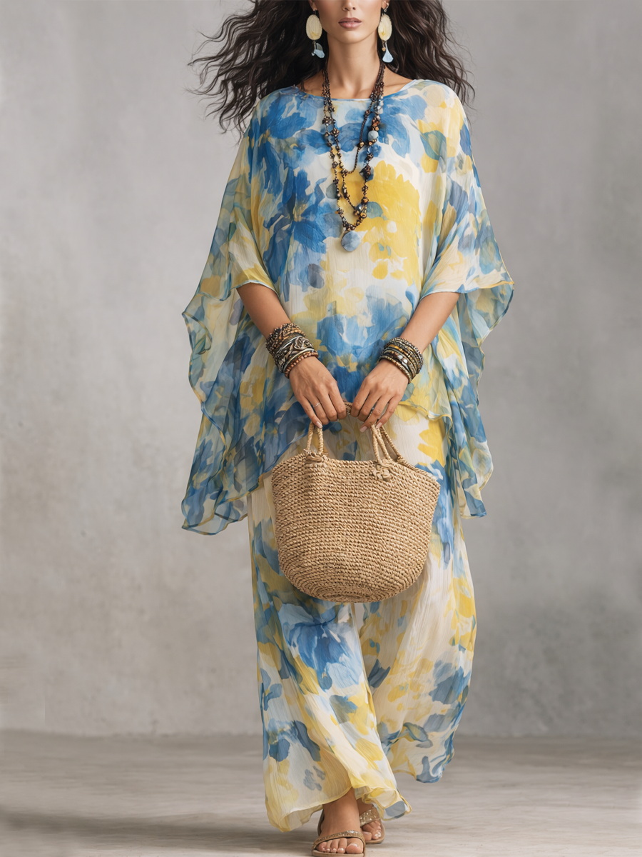 Elegant Watercolor Floral Tulle Set