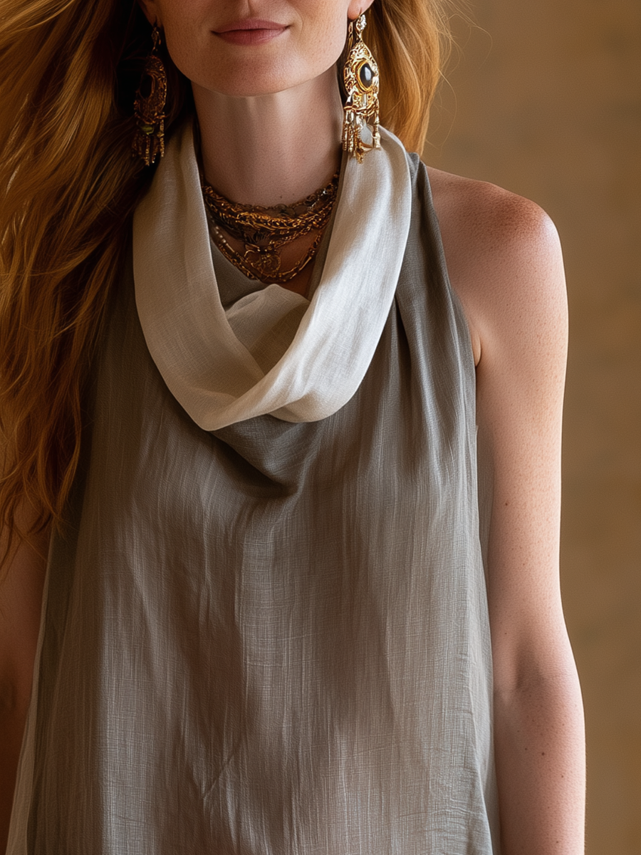Bohemian Gray Draped Turtleneck Top