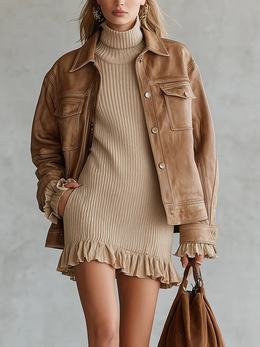 Vintage Western Brown Faux Leather Utility Jacket