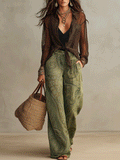 Effortless Sheer Chiffon Coastal Olive Two-Piece Set