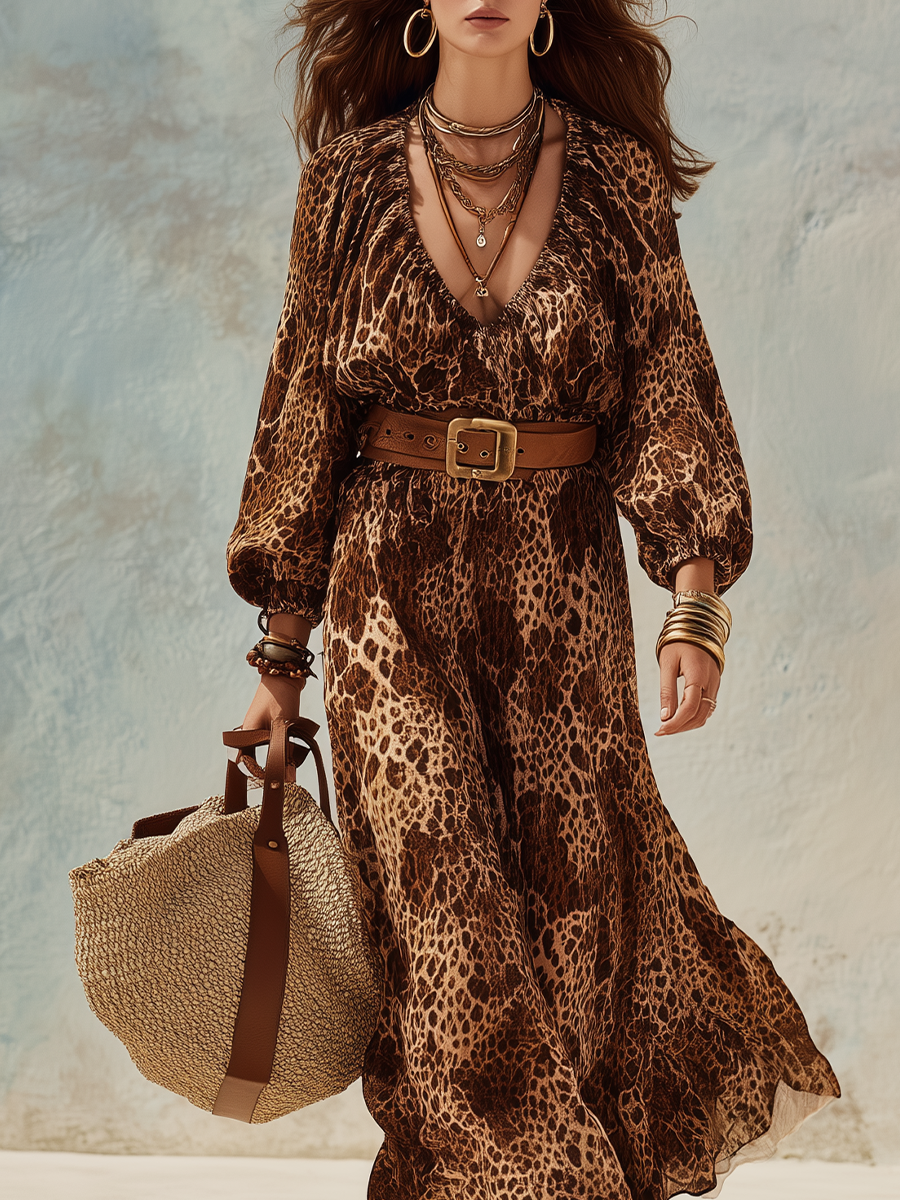 Bohemian Leopard Print Maxi Dress