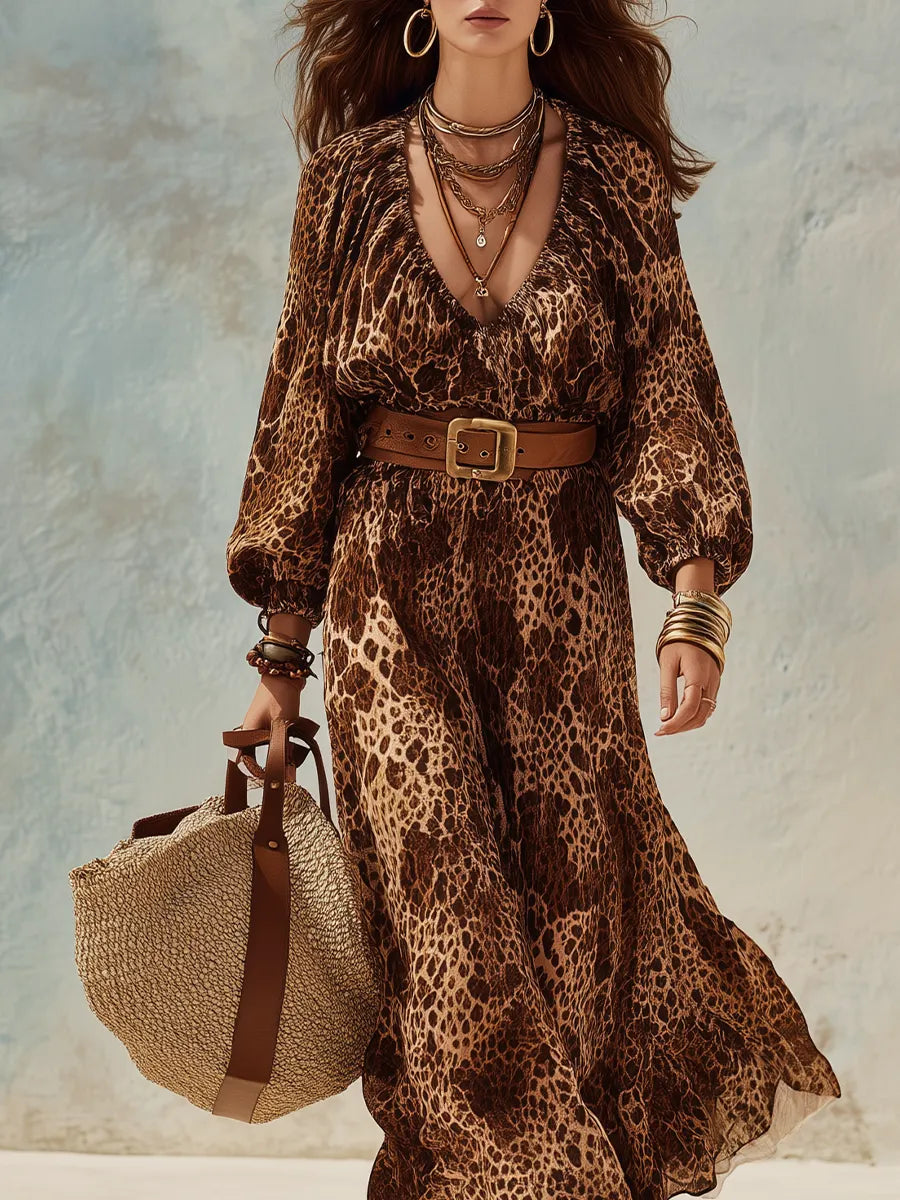 Bohemian Leopard Print Maxi Dress