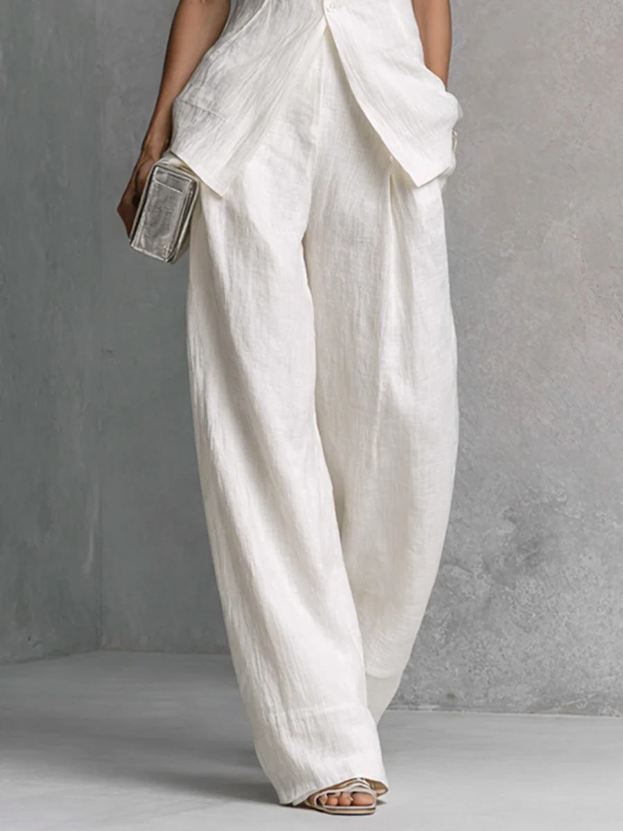 Women's Neo-Chinese Mock Neck Sleeveless Set - Elegant Wide-Leg Two-Piece Suit for Quiet Luxury Style