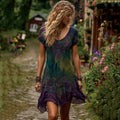 Women's Retro Purple Floral Gradient Pattern Midi Dress