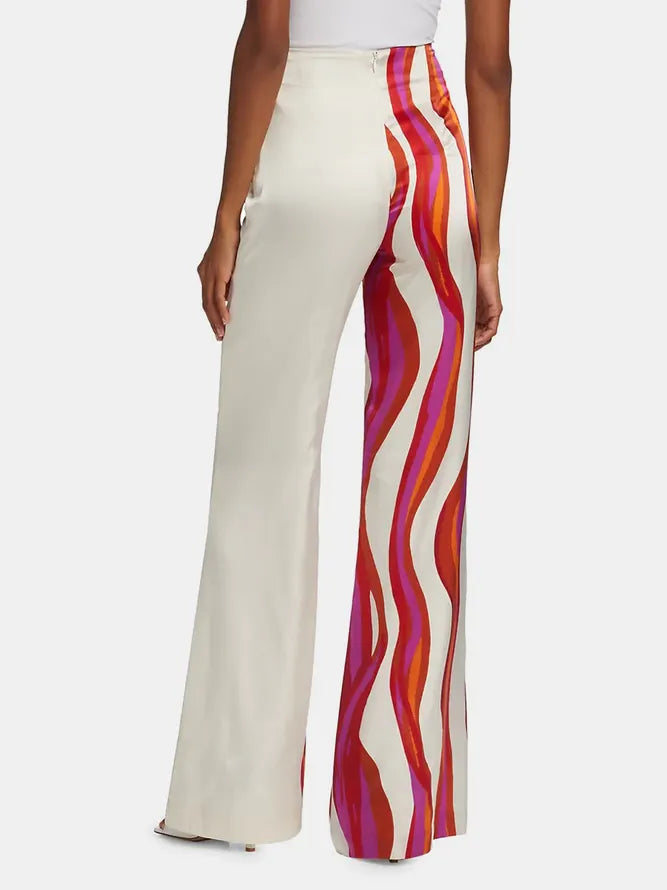Printed Loose Puff Sleeves Off-the-shoulder Two Pieces Set Pants Set Casual Pants Bottoms Blouses