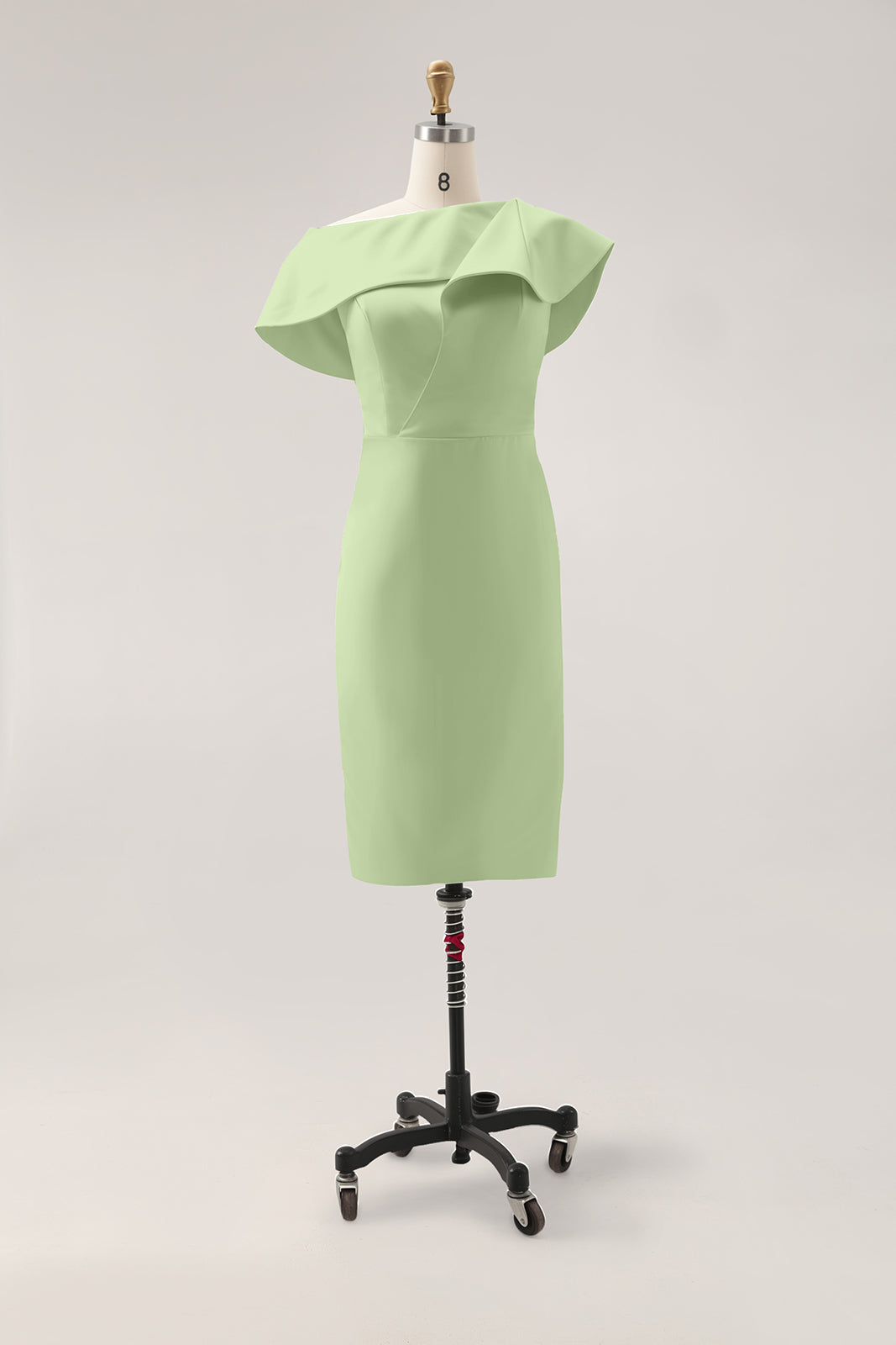 Daily Sage Green Dress Lotus Leaf Sleeve Asymmetrical Layered Bodycon Midi Dress