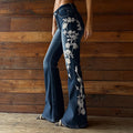 Vintage Bohemian Rose Embroidered Washed Flared Jeans